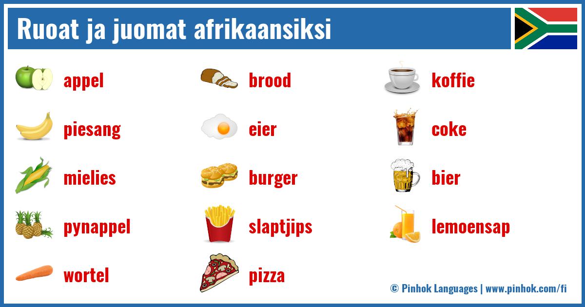 Ruoat ja juomat afrikaansiksi